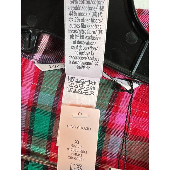 NWT Victoria Secret Plaid Pajama Set Long Sleeve Button Up Cotton Red XL - Picture 8 of 11